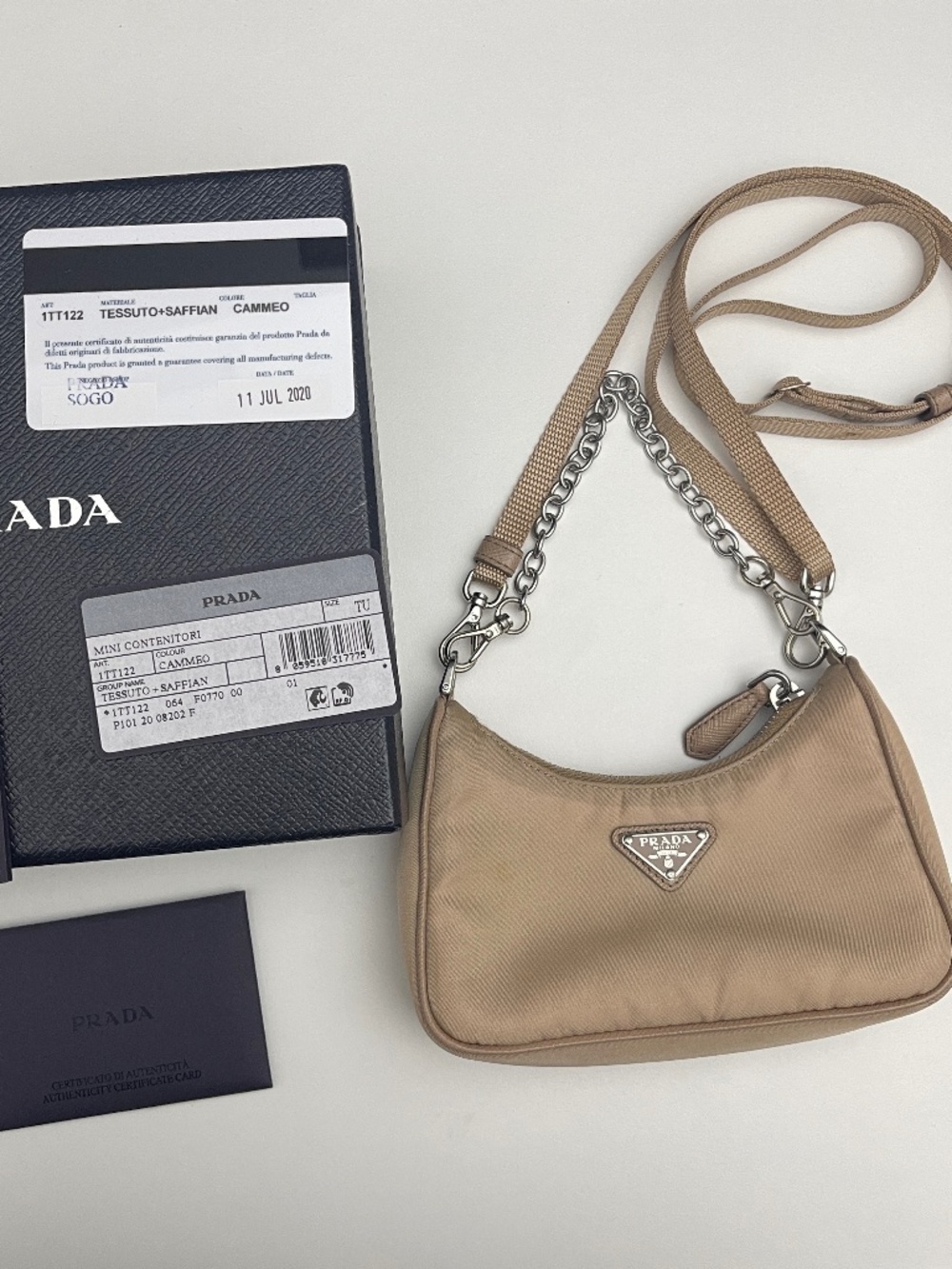 PRADA Mini Re-Edition 2000 Tessuto Nylon shoulder handbag crossbody in beige